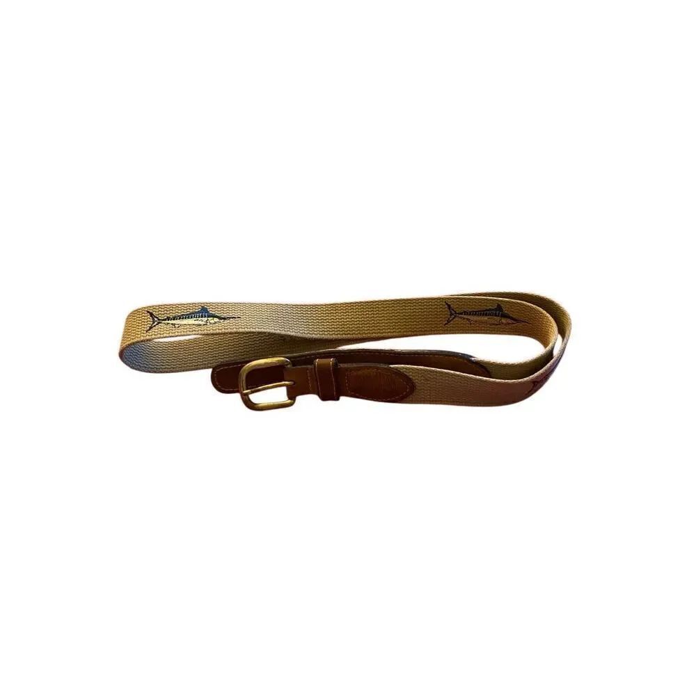 Zip pro blue marlin canvas, leather belt, brass buckle, size 42